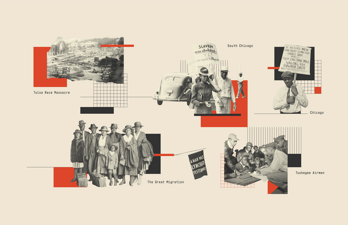Collage of photos depicting figures and events from the civil rights movement.